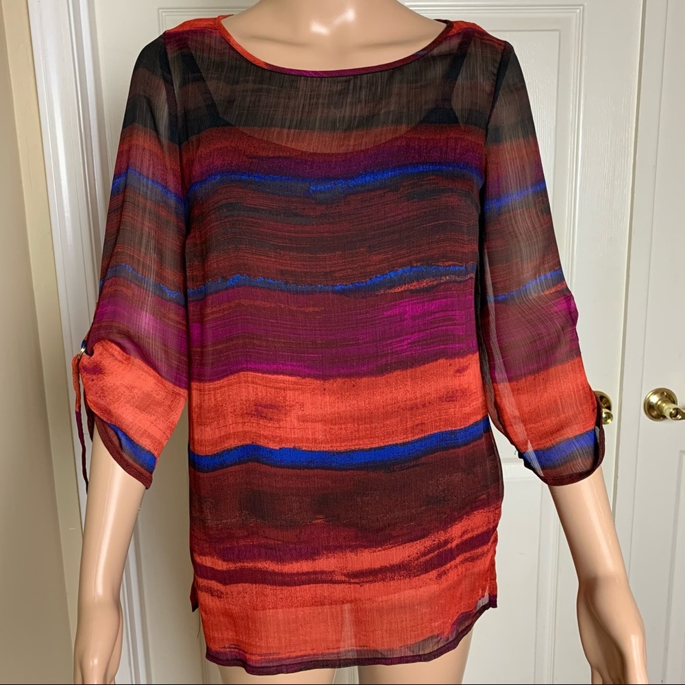 Liz Claiborne Sheer Patterned Top with Cami Sz PS